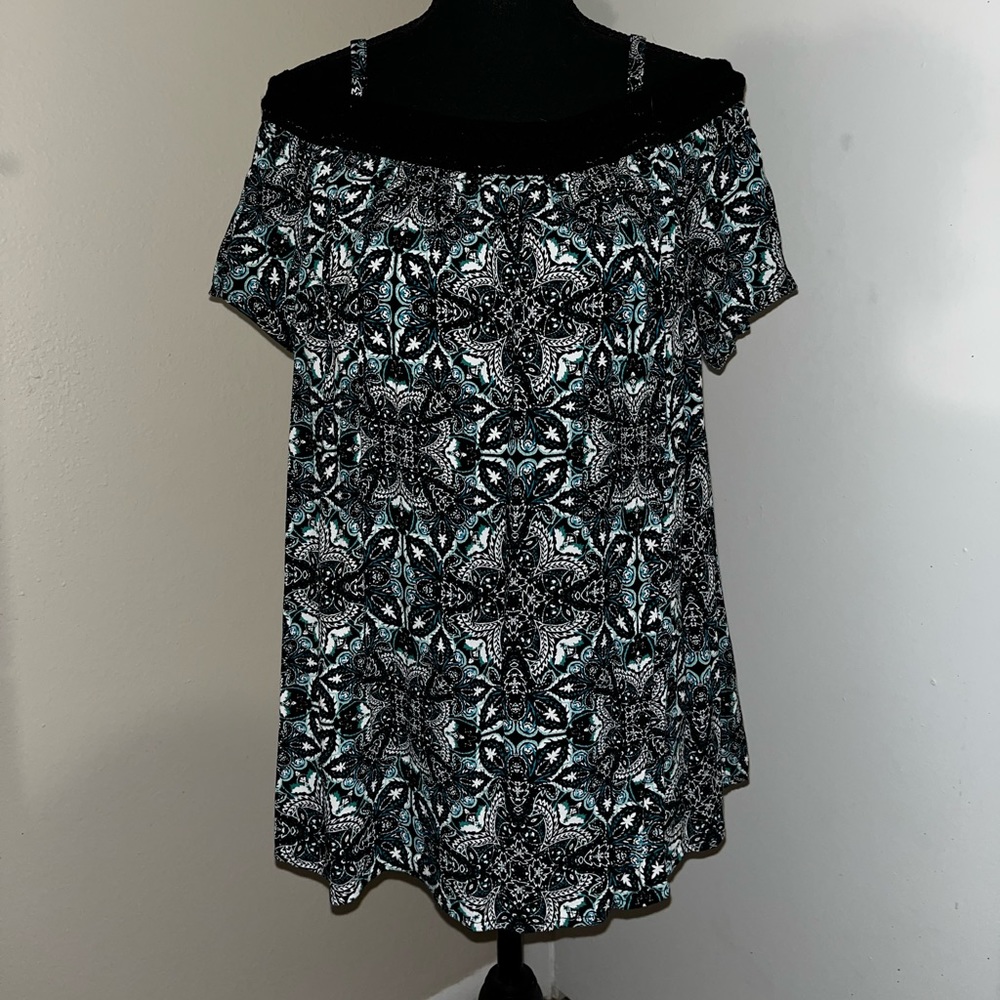 Torrid Blue Black and White Blouse